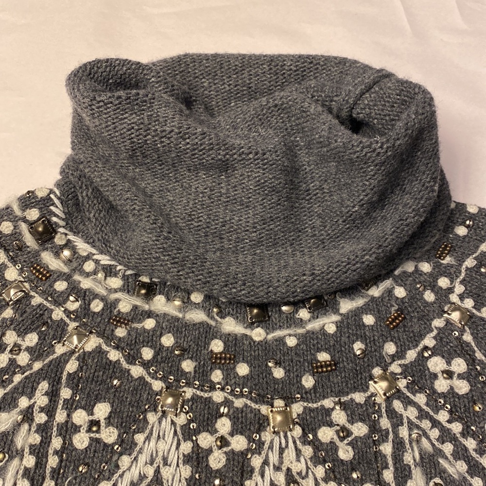 Free People Charcoal Turtleneck Sweater with Ivory Design - Picture 3 of 16